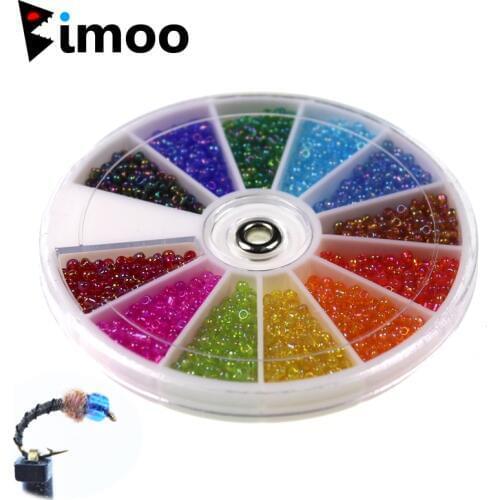 Bimoo 12 Colors Dia. 2.3MM Holographic Glass Micro Midge Head Bead Nymph Fly Bead in Dispenser Box Fly Tying Material
