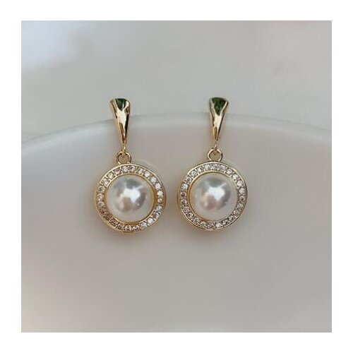 Noble jewelry pair natural white pearl crystal zircon earring s925 silver