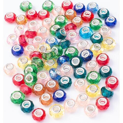 20Pcs/Lot Mix Color Silver Plated Buckle DIY Resin Plastic Bead Charm Fits for Pandora European Jewelry Bracelet js2261