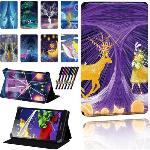 Tablet Case for Lenovo Tab 2 A7/A8/A10-70/Tab 3/Tab 4 Tablet Foldable Dust-proof Protective Case Cover + Stylus