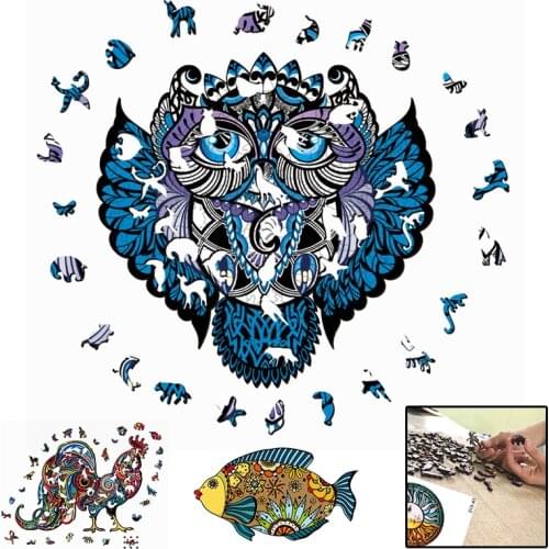 Wooden Puzzle Animals Fox Cat Lion Wolf Puzzle Toy Each Piece Is Cartoon Animal Wooden Jigsaw Puzzle For Adults Kids Toys