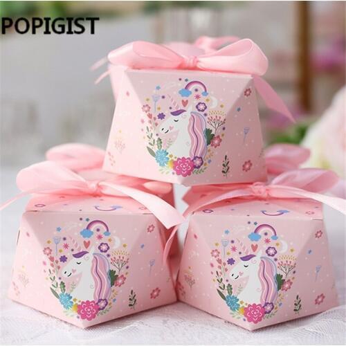 Unicorn theme Cartoon paper bags baby shower souvenirs gift candy boxs birthday party decorations event party supplies package