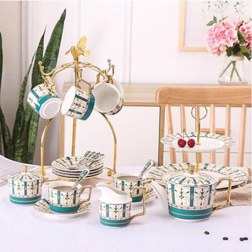 European Tea Set Ceramic Tea Set Gift Coffee Water Set Retro Style Coffee Cup Dish New Bone China Teacup