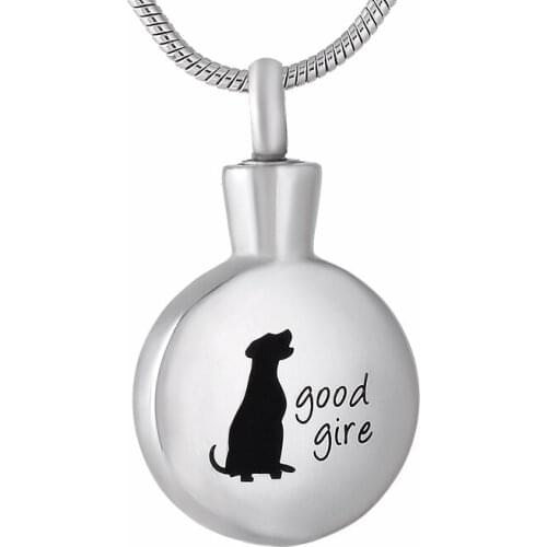 IJD9791 Engraving Dog & Good Gire Keepsake Jewelry Round Shape Stainless Steel Cremation Ashes Into Jewellery For Pet Necklace