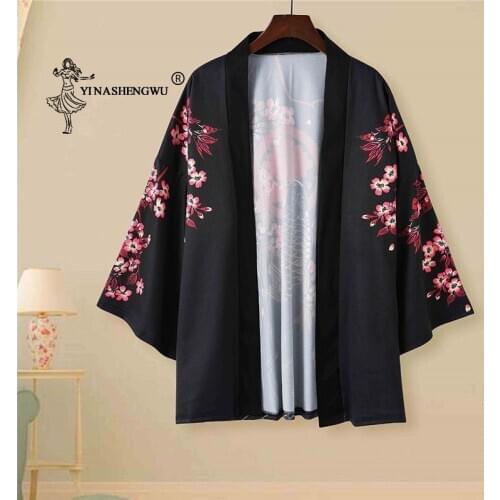 Kimono Cardigan Cosplay Costume Yukata Women Japanese Kimono Traditional Summer Carp Print Loose Shirt Casual Coat Kimono Femme