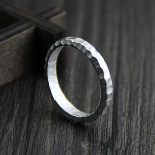 C&R Real S999 Sterling Silver Rings for Women Uneven Surface Handmade Opening Thai Silver Ring Fine Jewelry Size 4-10 Adjustable