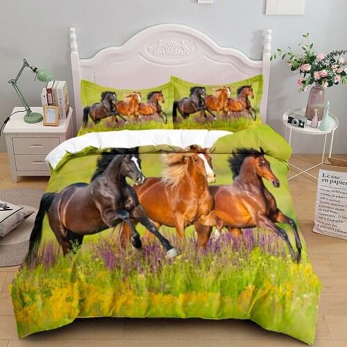 Fantastic 3d running horse duvet/doona cover set single twin double queen king cal king size bed linen set