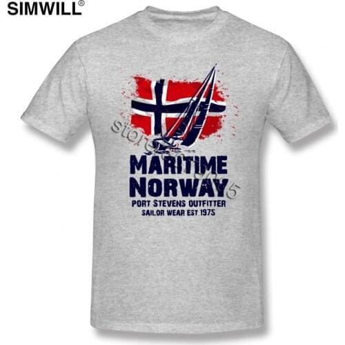 Cool T Shirt Mens Viking Maritime Sailing Norway Flag Tee Short Sleeve Cotton Shirts Mens Sail Norway Flag Boat T-Shirt