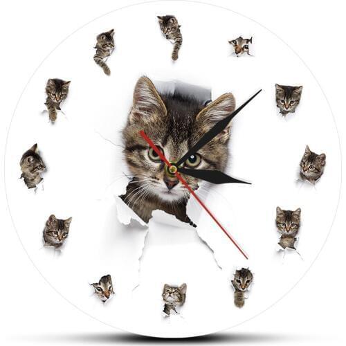 Cute naughty Cat Clock Animal life messy pattern design pet cat owner interior hanging clock Room Art Decor Watch