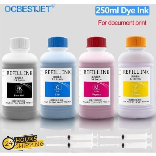 250ML/Bottle Refill Dye Ink Kit For HP Epson Canon Brother Inkjet Printer Cartridge CISS For Office School Home Document Print