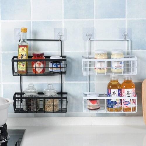 Wall-mounted Wrought Iron Double-layer Baskets Kitchen Storage Racks Bathroom Wall-mounted Toiletries Storage
