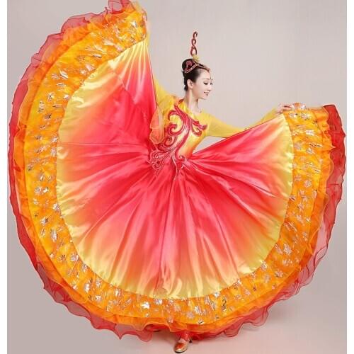 New Flamenco Dance Dress Gypsy Skirt Women Ballroom Dance Big Swing Elegant Spanish Dance Stage Performance Costumes VO1049