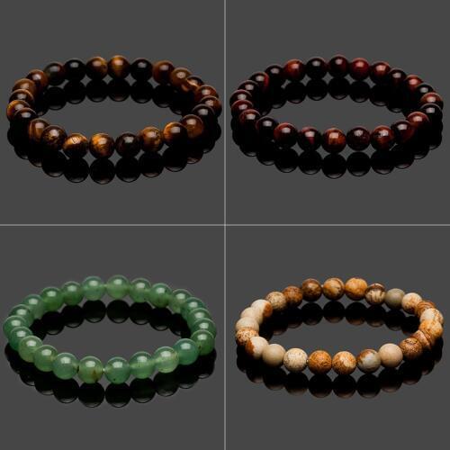 New natural stone beads bracelets High quality tiger eye buddha lava round beads elasticity rope bracelets for women&men jewelry