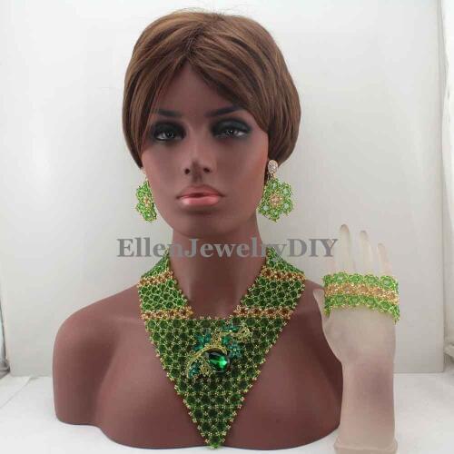 New Latest Fashion Green Indian Bridal Women Jewelry Set Statement Indian Necklace Set for Wedding Free shipping W13513