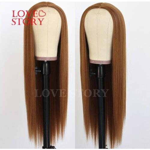 Lovestory Silky Straight Synthetic No Lace Wig Brown Hair Heat Resistant Replacement hair wigs for Women
