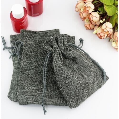 10x14cm 100pcs/lot Gray Linen Jute Gift Bag Bracelet Jewelry Packaging Bags Drawstring Pouches Accept Custom Logo Printing