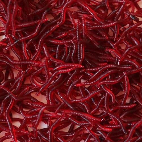 50pcs Lifelike Silicone Red Luminous Worm Soft Lures Earthworm Artificial Rubber Baits Shrimp Flavor Additive Bass Carp Tackle