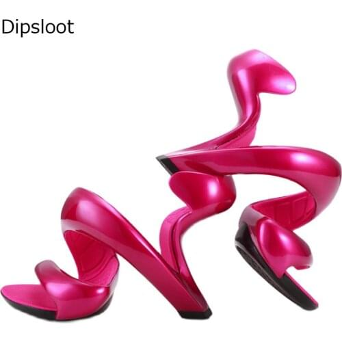 Sexy Snake Shape Bottomless Sandals Woman Open Toe Strange Heels Wedding Shoes Summer Fretwork Mixed Color Night Club Sandal
