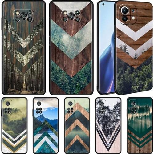 Black Soft Cover For Xiaomi Mi Poco X3 NFC 10T Pro M3 11 Note 10 Lite 9 9T F3 F1 Silicone Phone Case Forest Geometry Wood Nature