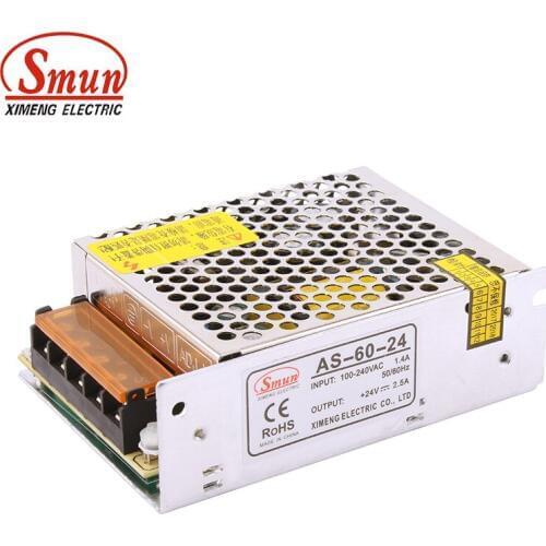 SMUN AS-60-24 60W 24V 2.5A Mini Size Single Output Switching Power Supply With CE ROHS 2 Year Warranty