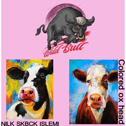 Graffiti style cow heat transfer sticker washable fashionable Spanish bullfighting popular pattern Iron On patches for T-shirt