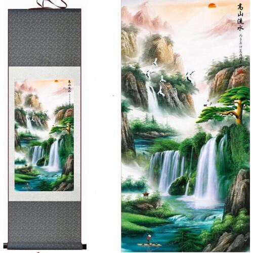 Traditional Chinese art silk painting scroll landscape art painting landscape painting for living room officePrinted painting