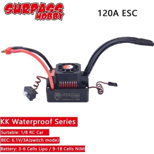 SURPASSHOBBY KK Waterproof 120A ESC Electric Speed Controller for RC 1/8 RC Car 4076 4068 Brushless Motor