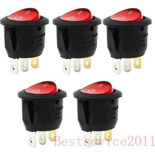 YOCOMYLY New SPST Red Neon Light on/Off Round Rocker Switch AC 6A/250V 10A/125V