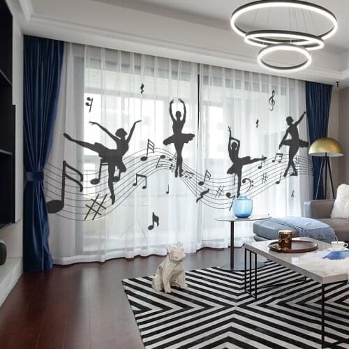 3D Printed Music Notes Curtains for Kids Bedroom Piano Key Screen Drapes Dance classroom Music room Fresh Voile Tulles Curtains