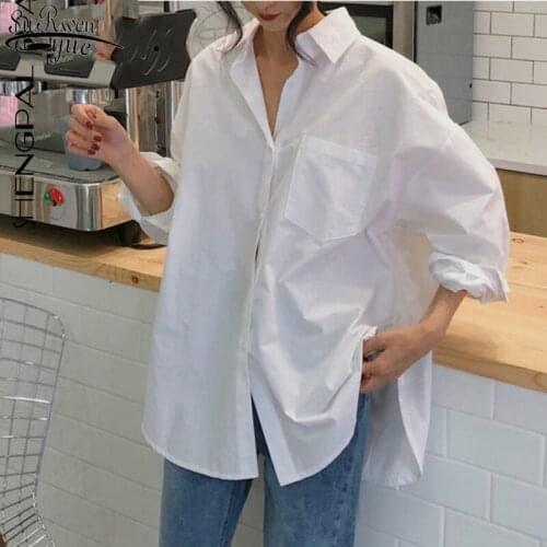 Women White Shirt Cotton 2021 Spring Autuamn Vintage Ladies Tops Long Sleeve Casual Turn-down Collar Womens Loose Blouses 11456