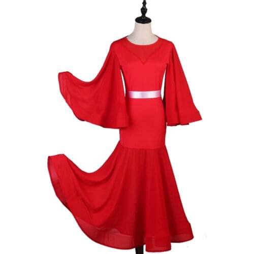 Modern Dance Costumes Women Adult Elegant Wide Sleeve Ballroom Dance Competition Dress Lady Waltz Dance Stage Clothing DQL3179