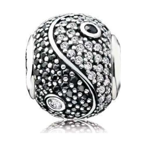 Real 925 Sterling Silver Bead Balanced Yin and Yang Charm Fit Fashion Women Pandora Essence Bracelet Bangle Gift DIY Jewelry
