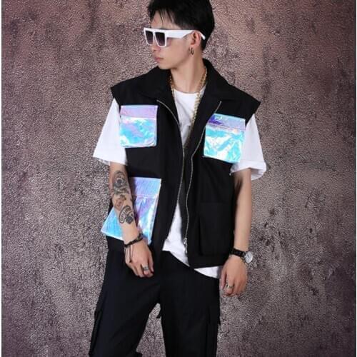 Men vest Stereo pocket clothing camiseta tirantes hombre personalized singer stage street star style dress Original B637