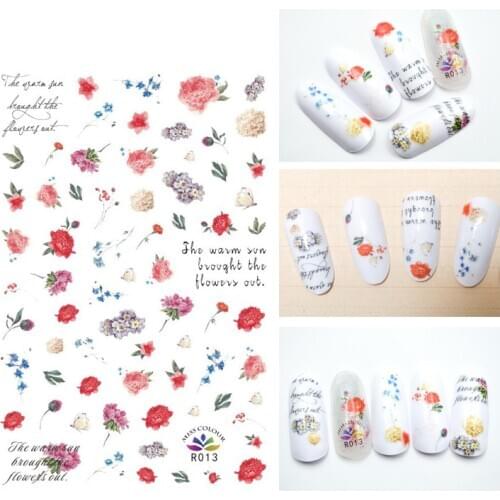 3D Nail Sticker Autumn Fashion Small Compact Adhesive Sticker Peony Flower Rose Flower Stickers for Manicure Nail Art Decoration