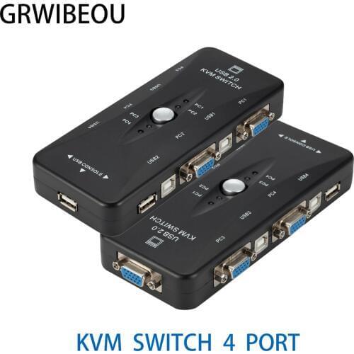 4 Port USB2.0 KVM Switch Box For Mouse Keyboard Printer Share Switcher 200MHz 1920x1440 VGA Monitor Switch Box Adapter