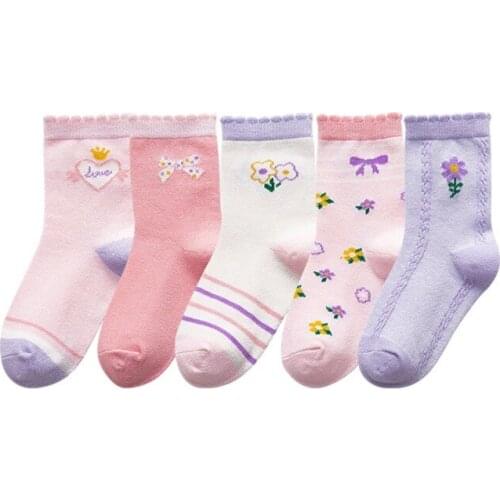 Autumn Spring 5 Pairs Spring Autumn SpringBaby Socks For Girls Cute Childrens Short Socks
