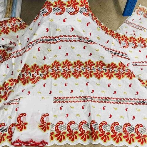5Yards White African Bazin Riche Fabric Nouveau With 2Y Cotton Embroidery Swiss Voile Lace Material Nigerian Cloth Tissus NBV9