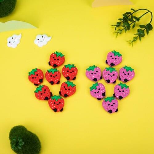 Sunrony 50pcs Silicone Beads Food Grade Baby Teether Strawberry Baby Necklace Different Colors Of Silicone Baby Teething Toys