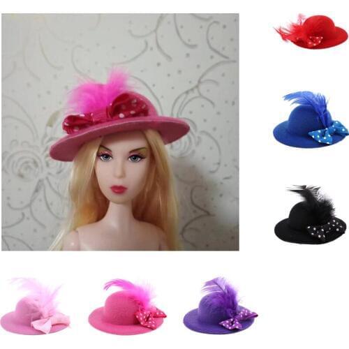 6Pcs Elegant Classic Lady Doll Cap New Round Bowler Hat with Bow Decoration for 28-30cm Doll Clothes Accessory