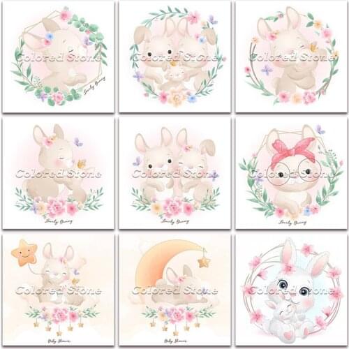 New Diamond painting Cartoon Animals Flower rabbit 5D DIY Full Square Drill embroidery Cross stitch 3D Round mosaic Drawing 148