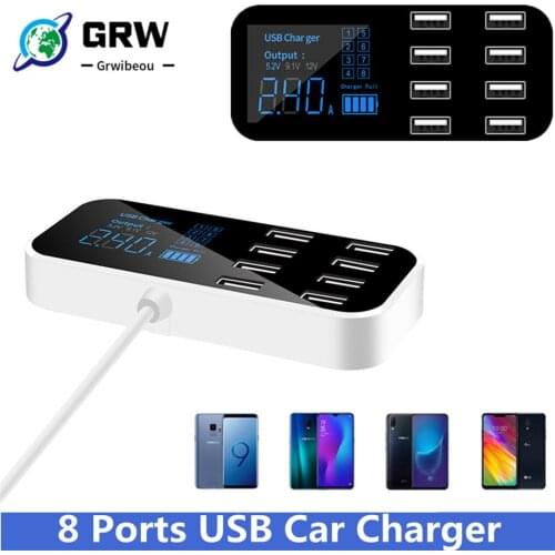 A9S Fast Car Charger 8 Port Multi USB LCD Display Phone Charger 12V Battery Charger USB Hub for Phone Tablets GPS DVR