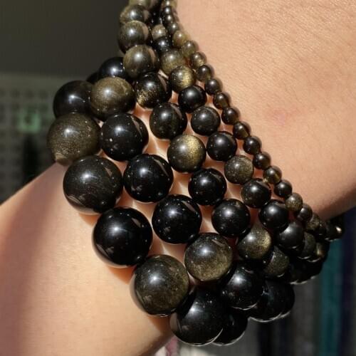 Natural Golden Obsidian Stone Beads For Jewelry Making Round Loose Spacer Beads Diy Bracelet Charm Accessories 4 6 8 10 12mm 15