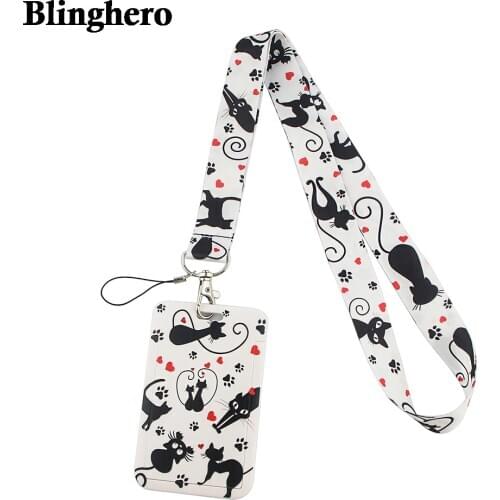 CB0188 Cute Black Cat New Design Student Nurse Badge Cartoon Cat Lanyard ID Card Badge Holder Office Accessories