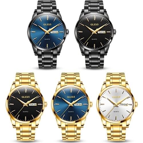 OLEVS Men Quartz Watch Top Luxury Brand Wristwatch Display Date Business Men Watch Gold Stainless Steel Strap Relogio Masculino
