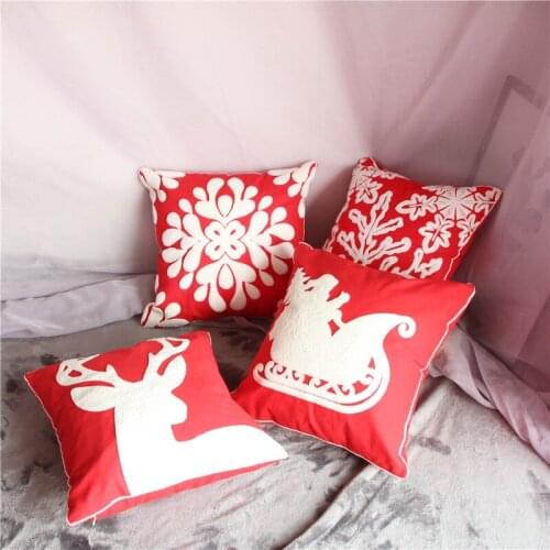 New Year Snowman Santa Claus Christmas Reindeer Pattern Cotton Red Cushion Cover 45x45cm Home Sofa Bed Car Party Decoration