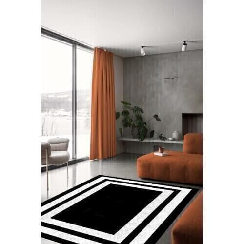 Black With white Frame Carpet (Machine Washable Non-Slip Leather Base 80cm X 100cm) - CP056