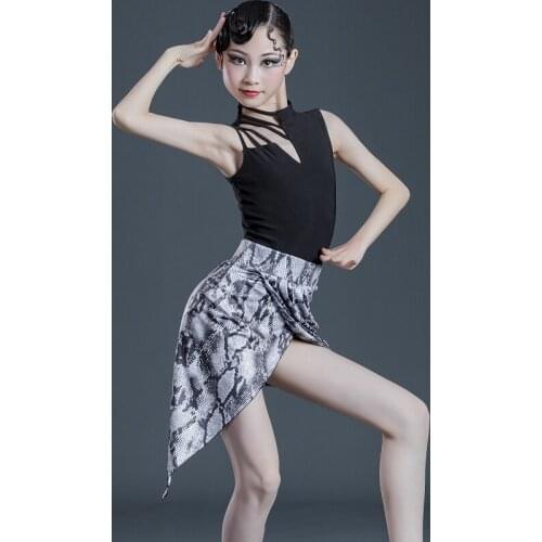 Latin Dance Dresses for Kids Girls Python Pattern Stage Performance Latin Skirts Modern Ballroom Dancing Clothing