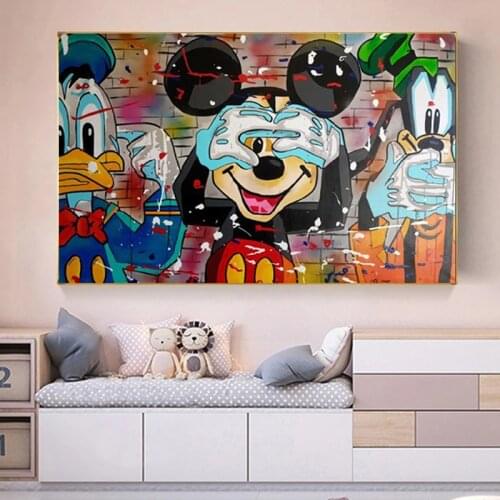 Disney Graffiti Cartoon Canvas Paintings Mickey Mouse Donald Duck Anime Posters Prints Wall Art Pictures for Living Home Decor