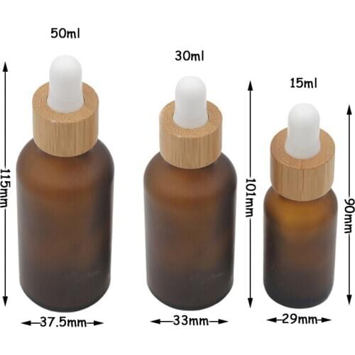50ml matte white Frosted Amber White Glass Dropper Bottle with Bamboo Cap 1oz Glass Bamboo Essential Oil Bottle