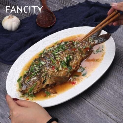 FANCITY European style personalized embossed oval fish plate, hotel restaurant home creative dish, fruit plate, steak plate